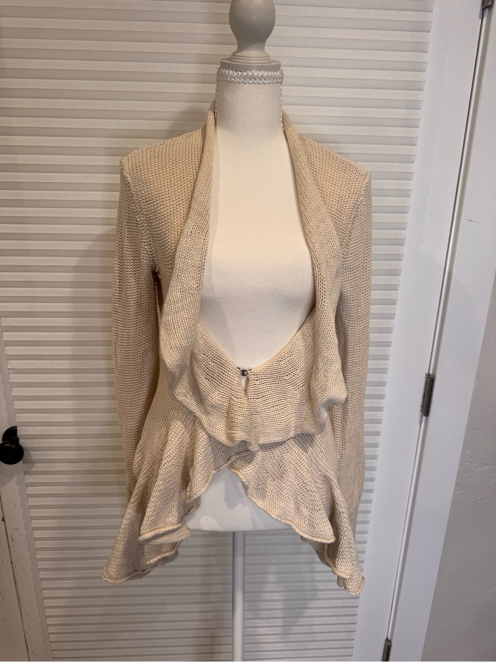 Free People Cream Waterfall Ruffle Open-Front Knit Cardigan 0981 - Picture 2 of 6